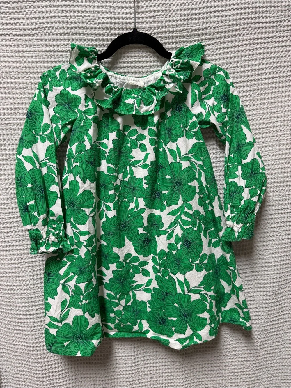 Crewcuts size 8 100% Cotton Green Floral Ruffle Collar Dress